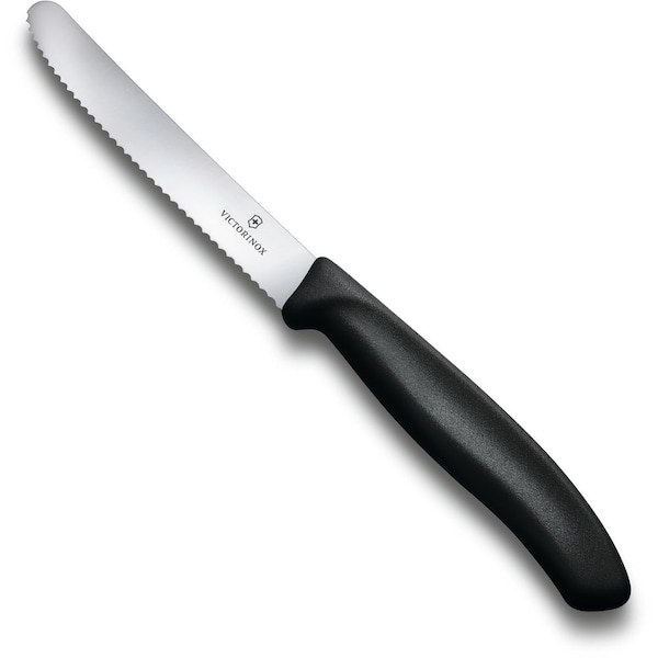 2024 Victorinox Kitchen Swiss Classic Utility - 2 Packs 4.5In Round, Serrated Blade Black Packaged